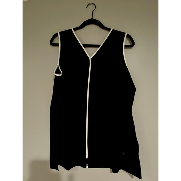 Anne Klein Navy Blue White Striped Sleeveless Silky Top M Medium Shirt Blouse - Picture 3 of 11